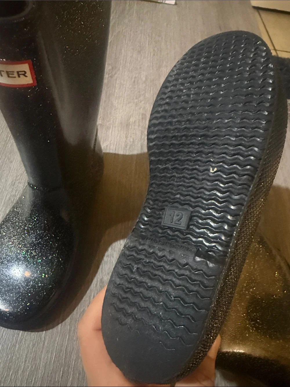 Hunter Black Glitter Mid-Calf Rain Boots